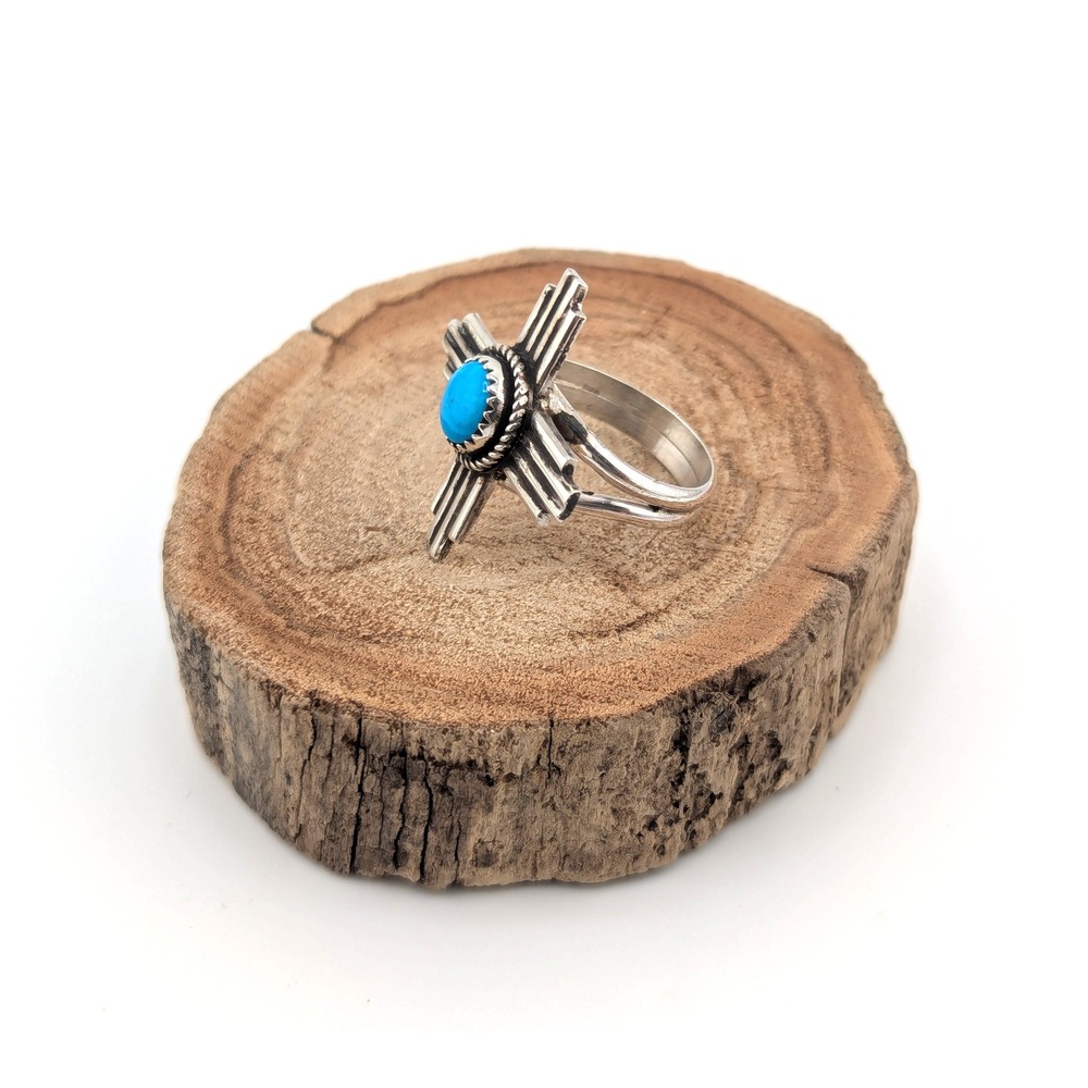 Navajo Zia Ring Turquoise Handmade Native American Jewelry Silver Band Sz 8.5US* - Picture 4 of 9